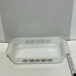 Fire King White Anchor Hocking Meadow Green Flower Glass Loaf Dish Pan